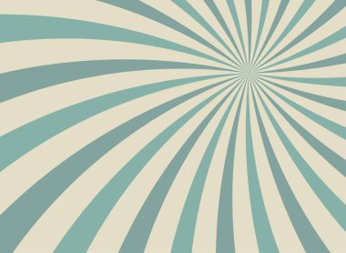 Güneş ışığı geniş yatay arkaplan. Soluk mavi ve bej rengi patlama arkaplanı. Vektör çizimi. Güneş ışını güneş patlaması desenli arka plan. Retro sirk arkaplanı.