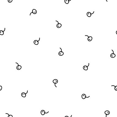 Beyaz arka planda elle çizilmiş siyah kirazlı kusursuz desen. Vektör illüstrasyonu.