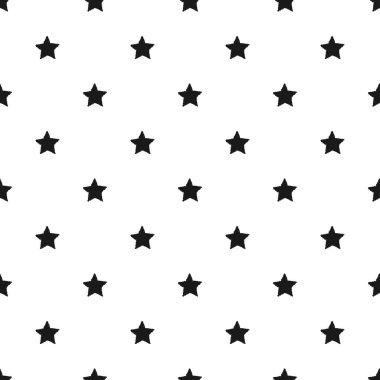 Beyaz arka planda keskin siyah yıldızlı kusursuz simetrik desen. Vektör çizimi. Sihirli gökyüzü. Stardust arka planı. Siyah ve beyaz. Takımyıldız