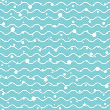 Kabarcıklı dalgalı çizgiler. Mavi arka planda açık mavi yuvarlak çizgileri olan pürüzsüz bir doku. Vektör çizimi. Deniz duvar kâğıdı. Deniz arkaplanı. Yaz deseni
