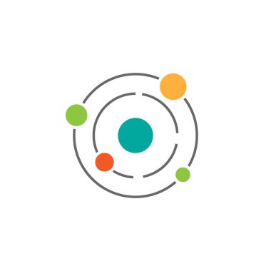 Güneş sistemi. Kozmos, evren, uzay işareti. İnbot ağ bağlantı çizgisi simgesi beyaza izole edildi. Teknik veya teknoloji logosu. Sunucu veya merkezi veritabanı düğmesi.