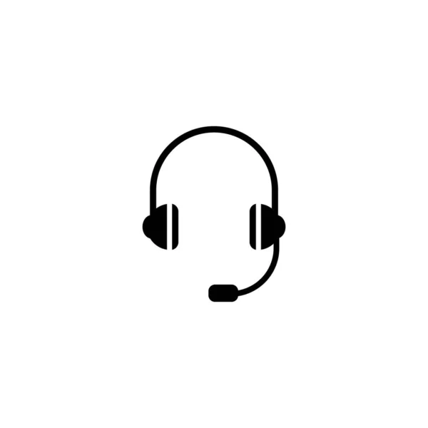 Μαύρα ακουστικά και εικονίδιο μικροφώνου. Επίπεδα διανυσματικά ακουστικά, εικονίδιο ακουστικών απομονωμένο σε λευκό. — Διανυσματικό Αρχείο