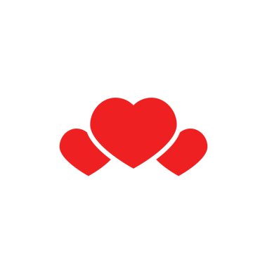 Düz kırmızı kalpler beyaz arka planda izole edilmiş. Aşk, romantik bir ikon. En iyisi, en sevilen, düz ikon gibi. Beyaz üzerine izole edilmiş. Vektör çizgi film illüstrasyonu.