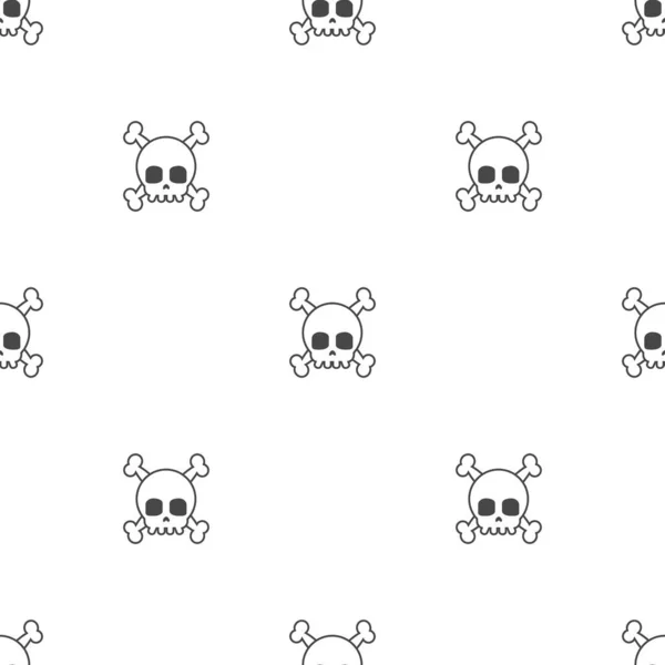 Totenkopf Und Kreuzknochen Schwarzes Nahtloses Muster Auf Weißem Hintergrund Gotisches — Stockvektor