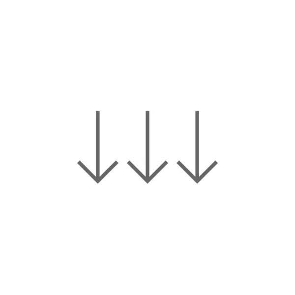 Trois Flèches Vers Bas Ligne Noire Icône Signe Téléchargement Chute — Image vectorielle