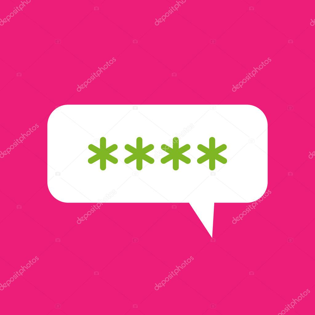 four asterisks footnote in white bubble icon. Password, parol, chat ban sign. Flat icon of asterisk isolated on pink background. Vector illustration. Star note symbol for more information