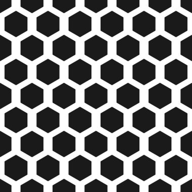 Kusursuz bal peteği ya da hücre arka planı. Altıgen desenli. Geometrik dikişsiz doku. Mozaik ekose. Damalı vektör çizimi. Siyah ve beyaz