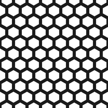 Kusursuz bal peteği ya da hücre arka planı. Altıgen desenli. Geometrik dikişsiz doku. Mozaik ekose. Damalı vektör çizimi. Siyah ve beyaz