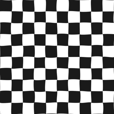 Kalitesiz satranç tahtası. Karikatürsüz, karikatürlü arka plan. Yan yatmış kareler deseni. Geometrik dikişsiz doku. Mozaik süsü.