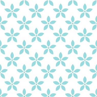 Seamless flower pattern. Blue flat flowers on white background. Vector symmetric illustration. Nature eco wallpaper.