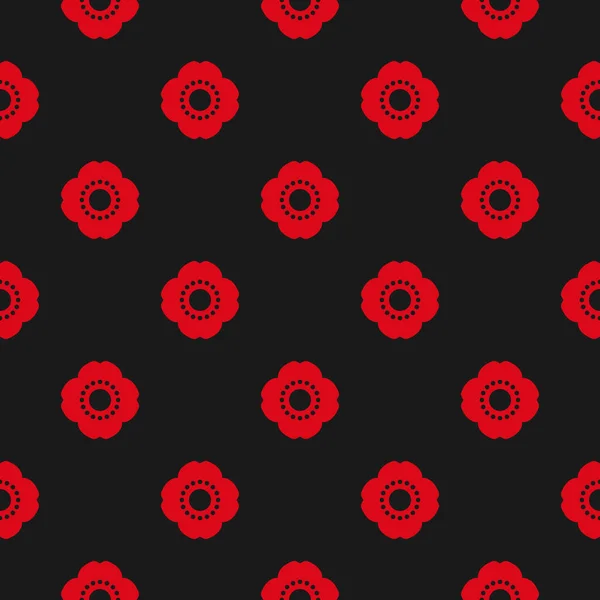 Seamless Pattern Red Poppy Flowers Black Background Wild Scarlet Bloom — Wektor stockowy