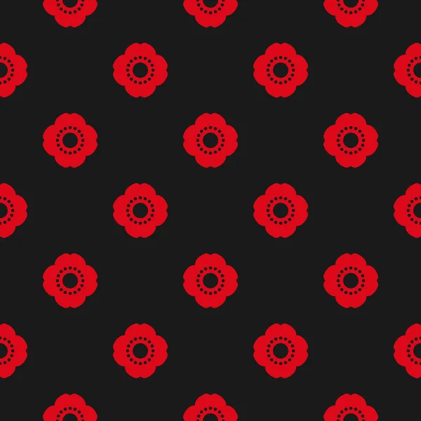 Seamless Pattern Red Poppy Flowers Black Background Wild Scarlet Bloom — ストックベクタ