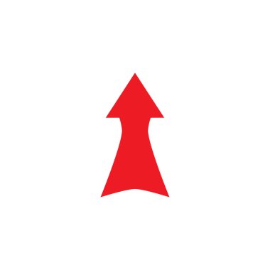 Kırmızı ok ikona. İleri, büyüme işareti. Beyazda izole edilmiş. Simgeyi yükle. Yükseltme işareti. Hızlan, kaydır ya da kaydır. Kuzey noktası oku.