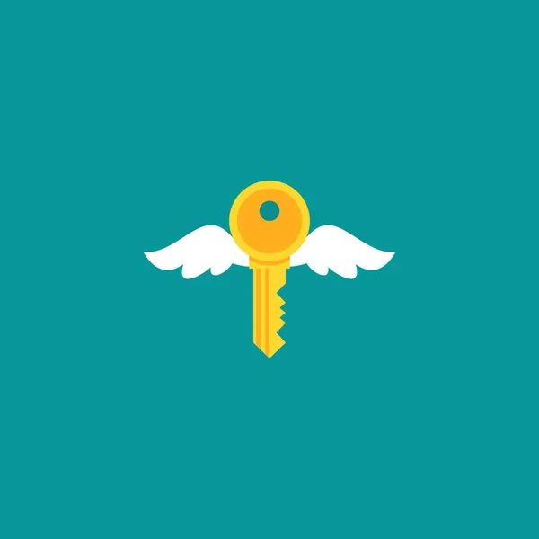 Gold Flying Key Wings Icon Vector Illustration Isolated Blue Home — Stock Vector