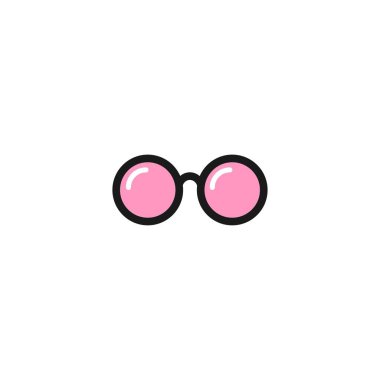 Pink round flat Hipster Glasses icon. Isolated on white. child eyeglasses. Vector illustration. Simple bookworm pictogram. Fantasy and illusion