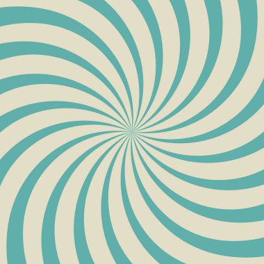 Güneş ışığı girdap ışınları arka planda. Mavi ve bej renkli spiral duvar kâğıdı. Vektör çizimi. Güneş ışını güneş patlaması posteri. Retro sirk mi yoksa pankart mı?