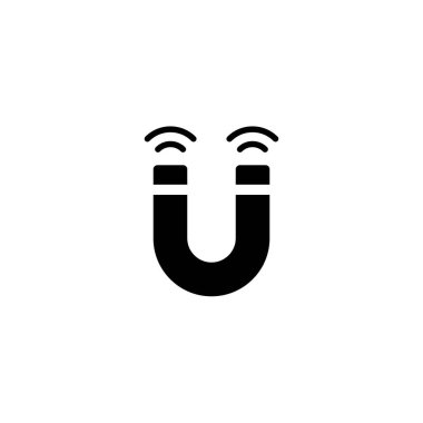 Beyaz üzerinde manyetik güç simgesi olan siyah at nalı mıknatısı. u şekilli mıknatıs simgesi. Manyetizma, manyetizma, çekim konsepti. Vektör illüstrasyonu