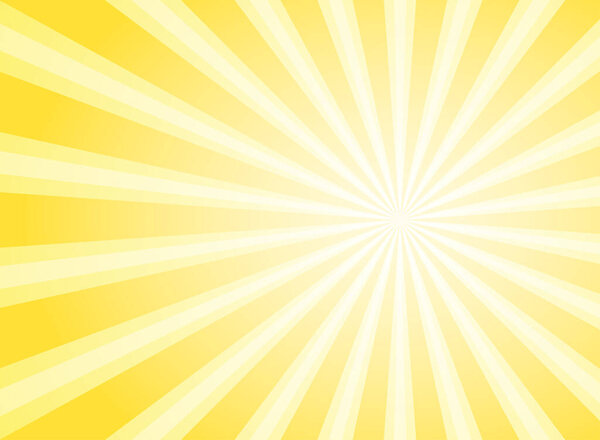Sunlight abstract wide background. Yellow and white color burst horizontal background. Vector illustration. Sun beam ray sunburst pattern background. Retro bright backdrop. Sunny day.
