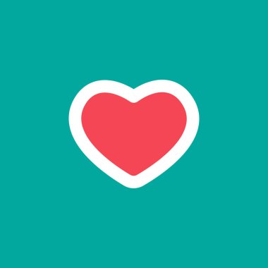 Mavi arka planda düz kırmızı kalp. Aşk, romantik bir ikon. Kalp sağlığı ayının simgesi. Beyaz üzerine izole edilmiş. Aziz Valentine vektör illüstrasyonu.