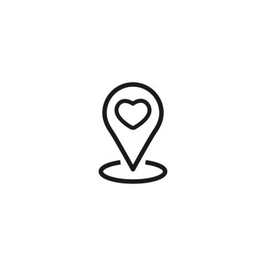 Kırmızı kalpli konum simgesi. GPS işaretleyici. En sevdiğim yer. Harita iğnesi. Kılavuz düğmesi. Vektör basit düğme. pictogram beyaz üzerine izole.