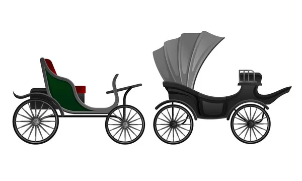 Carriage and Coach as Private Four-wheeled Vehicle Vector Set Stock Illustration