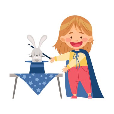 Little Girl in Magician Costume Showing Hocus Pocus Vector Illustration vector Little Girl in Magician Costume Showing Hocus Pocus Vector Illustration vector