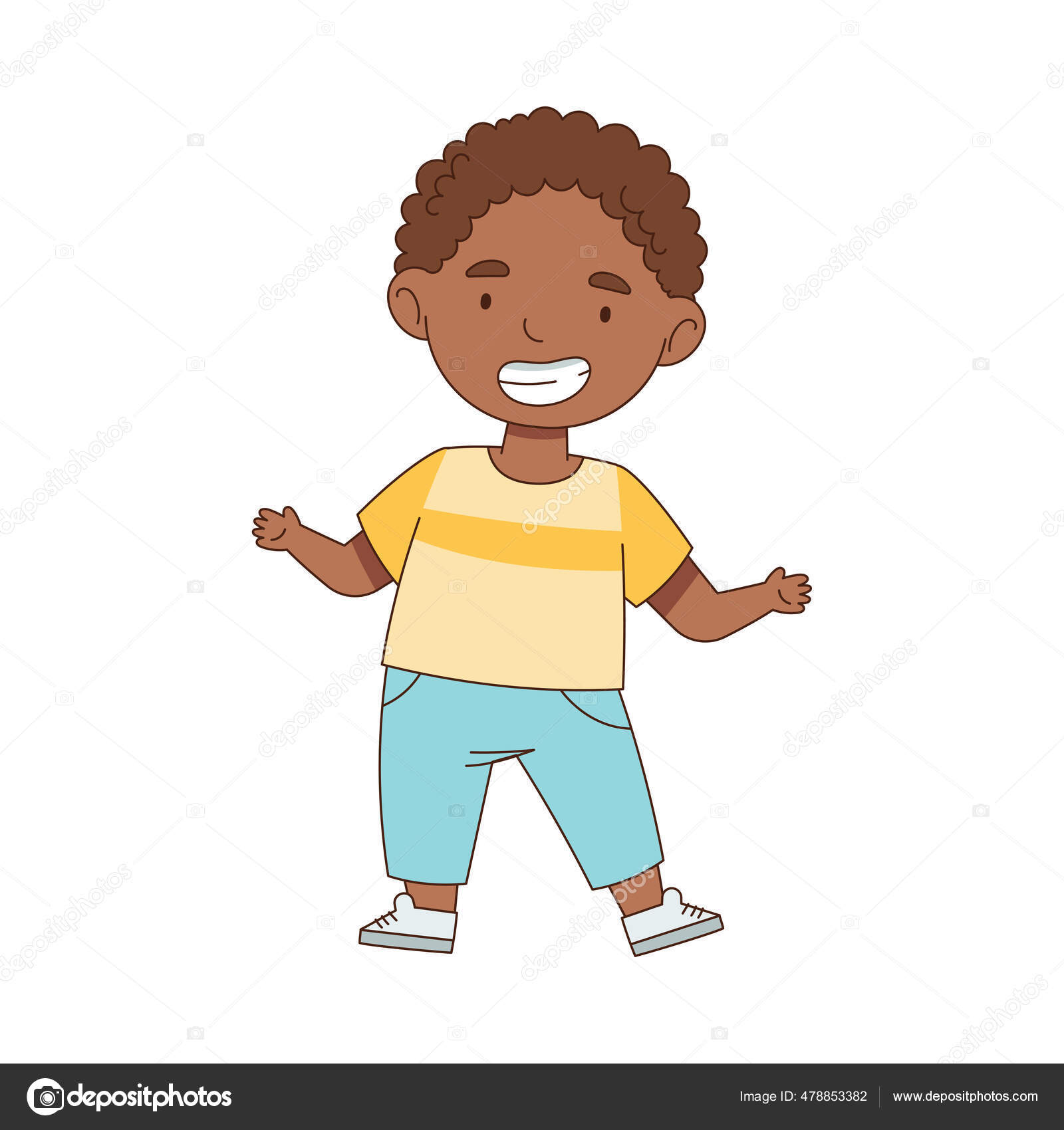 アフリカ系アメリカ人の男の子が腕を広げて抱きしめる Vectorイラスト ストックベクター C Happypictures