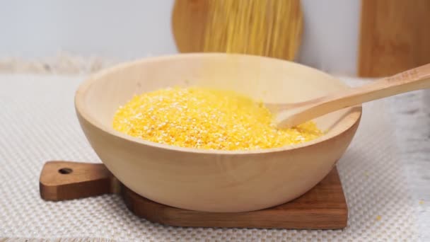 Dry Corn grits. The concept of the production of cereals from grain, products from corn. — Stock Video