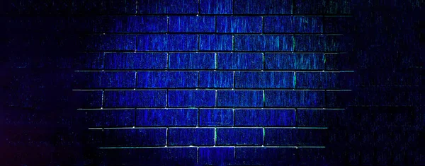 Blauwe Bakstenen Muur Voor Achtergrond Textuur Web Panorama Banner Met — Stockfoto