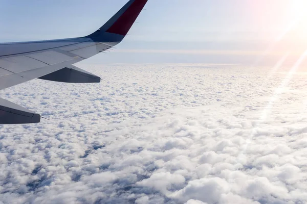 Nuvens Céu Como Visto Através Janela Avião Fundo Espaço Para — Fotografia de Stock