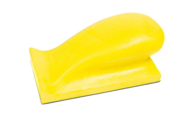 Parede Lixa Amarela Lixamento Equipamento Lixamento Tinta Feito Mão Isolado — Fotografia de Stock