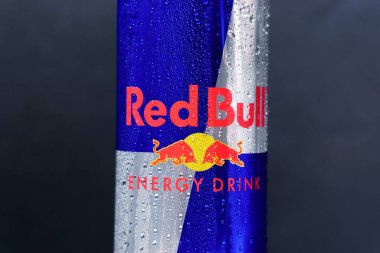 Tyumen, Russia-November 01, 2020: Red Bull Energy Drink logo. Red Bull has the highest market share of any energy drink in the world clipart