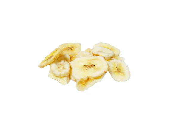 Banaan Chips Gedroogd Gebakken Banaan Plakjes Geïsoleerd Witte Achtergrond — Stockfoto