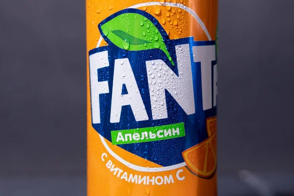 Tyumen Ryssland November 2020 Fanta Orange Läsk Logotyp Närbild Med — Stockfoto