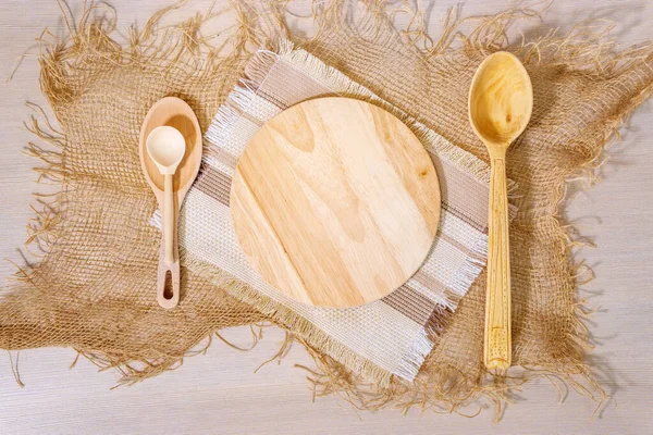 Light Wooden Background Wooden Cutlery Wooden Spoon Cutting Boards Top — Stock Photo, Image