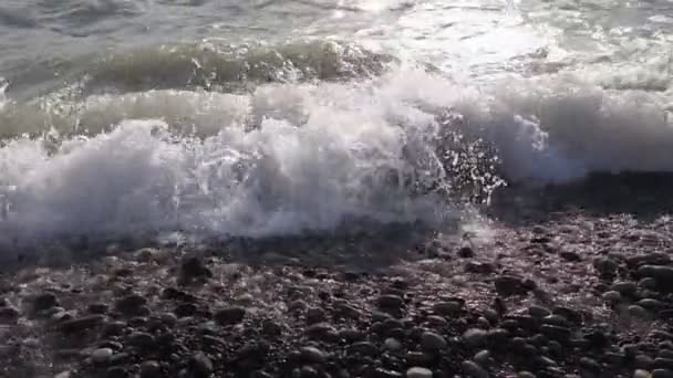 Vagues de mer sur la plage. Concentration sélective. Été nature fond. — Video