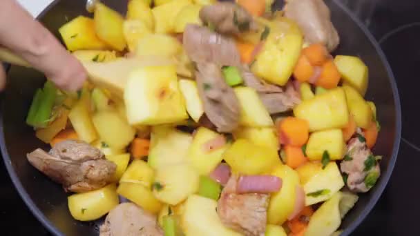 Hindi sebze güveci, patatesli kereviz kabaklı havuç ve baharatlı — Stok video
