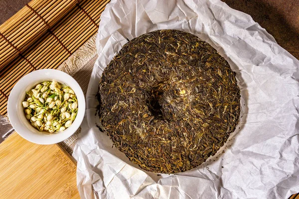 Shen Puerh Tradiční Čínský Čaj Pro Kopírování Prostoru Číňané Vysuší — Stock fotografie