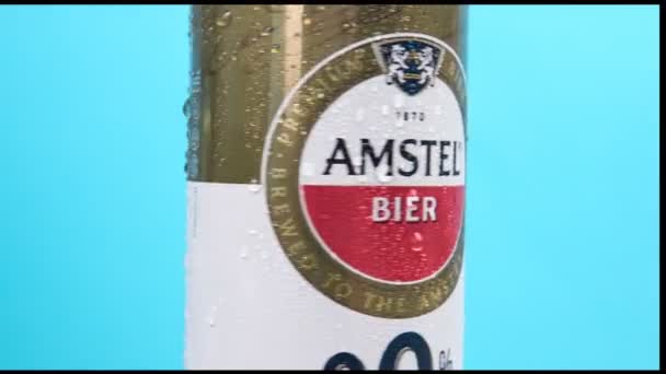 Tyumen Rusya Aralık 2020 Amstel Bira Kutusu Haziran 1870 Amsterdam — Stok video
