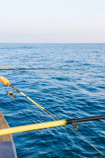 Caña Pescar Aparejos Pesca Carrete Giratorio Pesca Luz Suave Copyspace —  Fotos de Stock