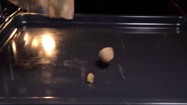 Hergebruik van brood voor het maken van zelfgemaakte broodkruimels zelfgemaakte croutons — Stockvideo