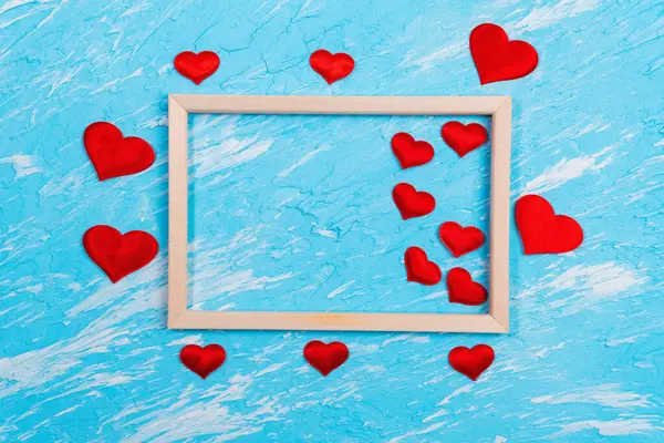 Background Valentines Day Design Decorative Heart Blue Background View Top — Stock Photo, Image