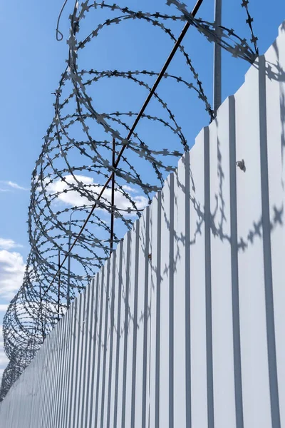 Σιδερένιος Τοίχος Φόντο Συρματοπλέγματος Έννοια Φυλακής Διάσωση Πρόσφυγας Μοναχικός Ηλιόλουστη — Φωτογραφία Αρχείου
