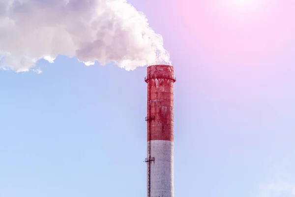 Fumée Des Tuyaux Industriels Referme Contre Ciel Bleu Espace Pour — Photo