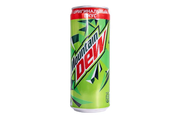 Tyumen Rússia Abril 2021 Can Mountain Dew Drink Montanha Isolada — Fotografia de Stock