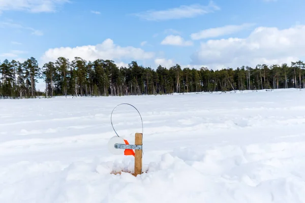 Vinter Landskab Fiskere Isen Floden Solrig Dag Vinter Sport - Stock-foto