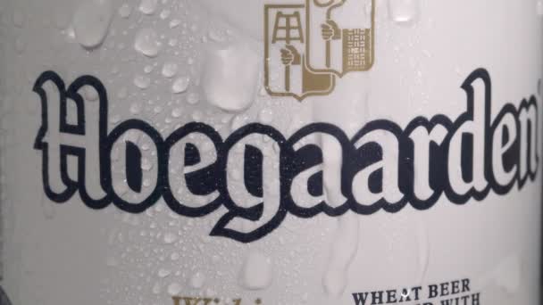 Tyumen, Russie-25 mai 2021 : Can Beer Hoegaarden. Le producteur d'une bière de blé bien connue. — Video