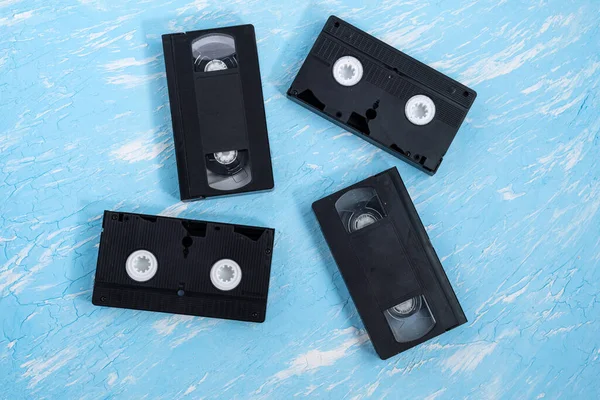 Cassette Vidéo Rétro Sur Fond Couleur Vue Dessus Minimalisme — Photo