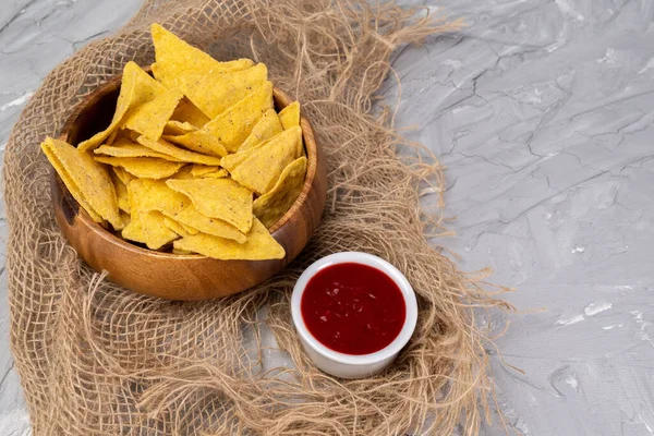 Nachos Salsa Mexicana Caseros Crujientes Chips Tortilla Maíz —  Fotos de Stock