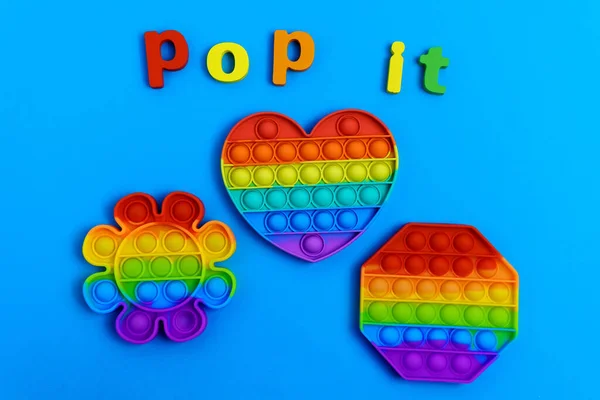 Colorful Antistress Touch Pop Toy Blue Background Top View — Stock Photo, Image